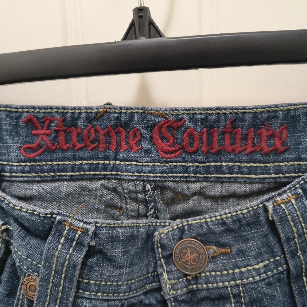 Xtreme Couture Affliction Mens Blue Studded Cross Straight Leg Jeans Y2K MMA